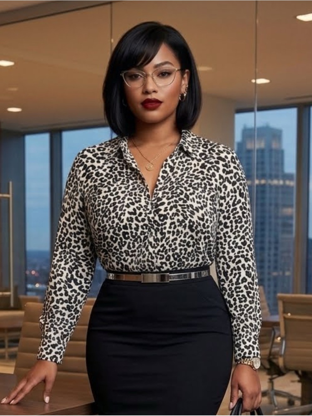 Mob Wife Office Siren Talbots Leopard Print Button Down Blouse Shirt 2X